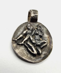 Ancient Roman Erotic Silver Medallion Pendant Classical Relief Couple Artifact