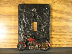 Motorcycle faux leather jacket pocket resin light switch plate for den