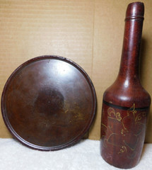 Unbranded~Wooden Folk Art Decanter with 6 Stem Cups and Serving Tray Vintage