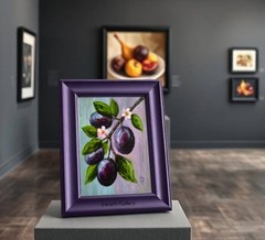 Original Plum Oil Painting 8×10″ Canvas Board Fruit Wall Art Kitchen Decor