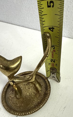 Vintage MCM Heavy Brass Cat Kitty Ring Holder Trinket Dish Long Tail Super Cute