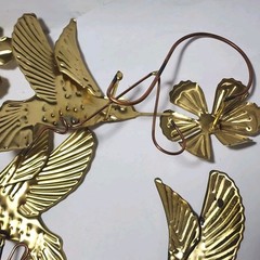 4 Pc Vintage Gold Hummingbird Wall Art Decor Brass Metal Flowers Hummingbirds