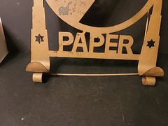 Art Deco 1930s Tin Newspaper Boy Lightning Bolt Collapsible Rack Feet Gold Paint