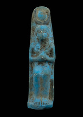 Ancient Egyptian Goddess Hathor Seated Statue Rare Blue Glazed Artifact BC
