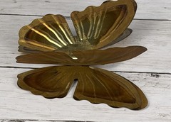 Vintage Torched Metal Butterfly Hanging Wall Art Decor MCM Gold Tone Set of Two