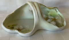 Antique EDWARDIAN R.S. Germany Handled Pastel Green Bon Bon Dish WHITE CLEMATIS