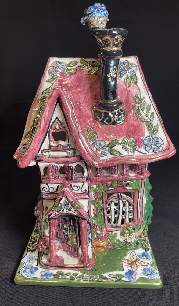 Blue Sky Clayworks Cozy Corner House Tea Light Base Retired 2000 10x6x6” OB