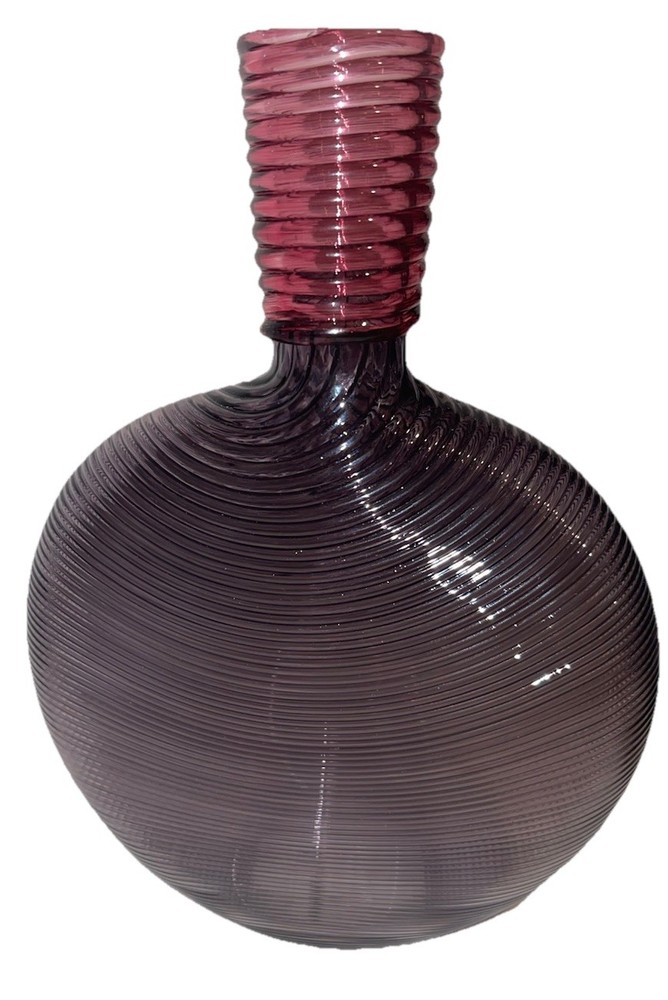 Signed Studio PARAN Richard Jones Optic Twist Glass Flask Vase Purple