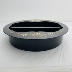 MCM Black Round Tole Curio Hanging Shelf Hand Painted Metal 11.5 x 11.5″