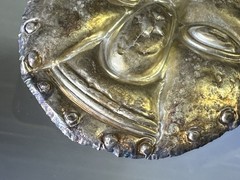 RARE AUTHENTIC PRE-COLUMBIAN GOLD & SILVER HUMAN EFFIGY MASK W/ COA, S. AMERICA