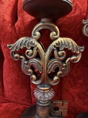 Ornate Rococo Victorian Hollywood Regency Style Gold Key Candle Holders Set Of 3