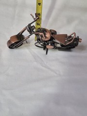 Welded Motorcycle Sculpture Bronze Copper Rolling Wheels Figurine 5 1/2″x 3 1/4″