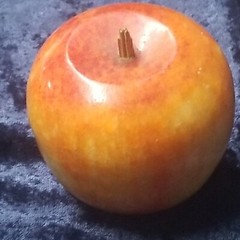 Antique Italian? Alabaster Stone Fruit Marble Red Yellow Apple Great Wood Stem