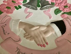 Vintage 1969 Wedding Plate Hand Painted Kitsch Mid-Century Bells Roses Relief
