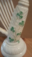 Vintage Belleek 6” Shamrock Harp handmade in Ireland 7th Gold Mark Excellent
