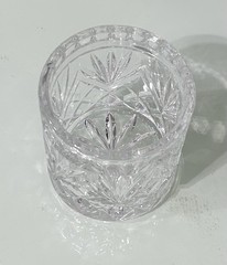 Vintage Heavy Cut Crystal Diamond Palm Leaf Sunburst Candy Jar No Lid 4″