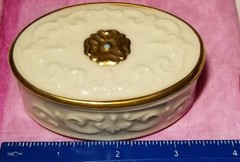 Vintage Lenox Off White Porcelain With Gold Trim Covered Trinket Box Made In USA
