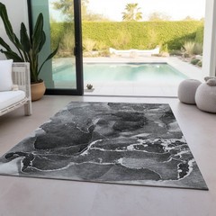 9′ X 12′ Black Gray and White Abstract Washable Non Skid Rug