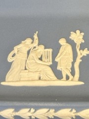 1960s Wedgwood England Powder Blue 6″ x 3.25″ TRINKET TRAY Goddess w/ Bird Cage