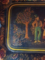Antique 1800s Tin Metal Toleware Hand Painted Tray Courtship Man Woman Folk Art