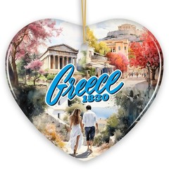 Greece Historical Landmarks Ornament, Handmade Greek Travel Souvenir (Heart)