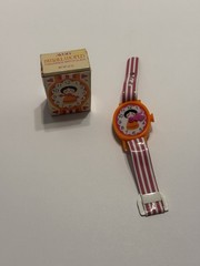 Avon Small World Fragrance Watch 1971 Girl Black Hair Orange Dress VTG With Box
