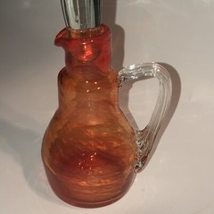 Vintage Glass Cruet Bottle W/ Stopper MCM Orange Pretty Empoli Fun