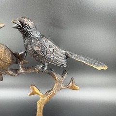 Vintage Brass Love Birds Sitting On The Tree Sculpture Figurine Heavy Figure VTG
