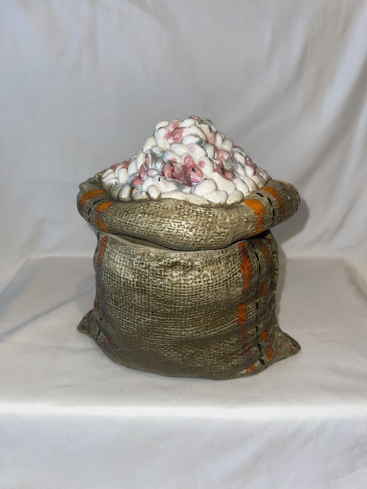 Vintage Italian Ceramic Canister Gunny Burlap￼ Sack Full Of Beans ￼