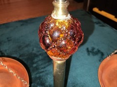 VINTAGE AMBER GLASS COPPER & BRASS ” SCALES OF JUSTICE” MID CENTURY RETRO
