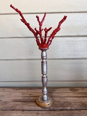 Italian Baroque Style Faux Red Coral Specimen on the Silver Gilt Wood Pillar