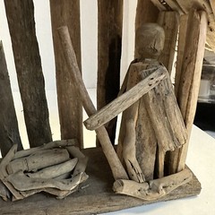 Vtg Driftwood Nativity Creche Hand Crafted Wood Sticks Folkart Rustic Display