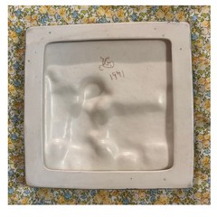 Vintage 1971 Ceramic Wall Plaque Praying Child Relief Tile Nursery Decor 6″