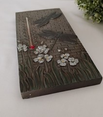 Art Nouveau Dragonfly Floral PAST TIMES Thermometer Vintage Wall Hanging Plaque