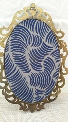 Vintage Made in Italy Kids Playing Print Oval Glass Ornate Metal Frame EUC
