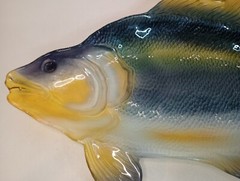 Vtg Largemouth Bass Large Art Glass Plate 24″ Serving Dish Platter Fish Decor