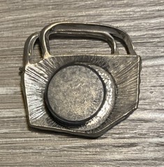 Vintage 1990s Longaberger Picnic Basket w/Handles Up Pewter Magnet 1.5” X 1.5”