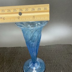Hand Blown Blue Trumpet Art Glass Vase Vessel With Air Bubbles Glass Bud Vase