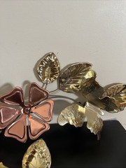 2 Vtg Homco Metal Brass Copper Gold Tone Flower Leaves Butterflies Wall Art