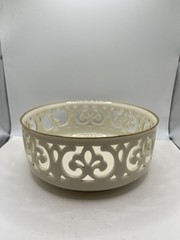 Lenox Ivory Pierced Bowl w/ Gold Trim Openwork Design – Small Crack – AS IS