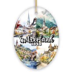Picturesque Switzerland Landmarks Ornament, Bern Travel Souvenir (Oval)