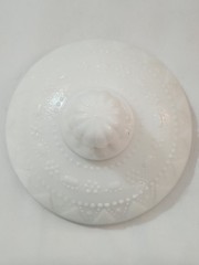 Antique Victory Glass Inc Milk Glass Covered Dish Lace and Dewdrops Pattern EC