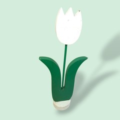 Vintage 1990s Wooden White Tulip Folk Art Decor Scandinavian Dutch 12″