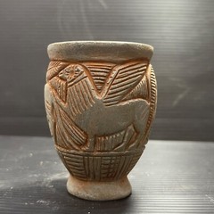 Unique Ancient Near Eastern Chlorite Stone Cup/Vase With Scene All Round