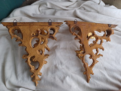 ANTIQUE VINTAGE ITALY FLORENTINE ROCOCO CARVED WOOD GOLD GILT WALL SHELF SET
