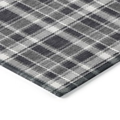 8′ Runner Black Gray and White Plaid Washable Non Skid Indoor Outdoor Rug