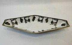 Vintage Limoges France Hand Painted Olive Tray, Gold Trim: Signed, EUC
