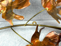 2 Vintage Metal Maple Leaves on Branch Wall Hanging Copper Color Nature Cottage