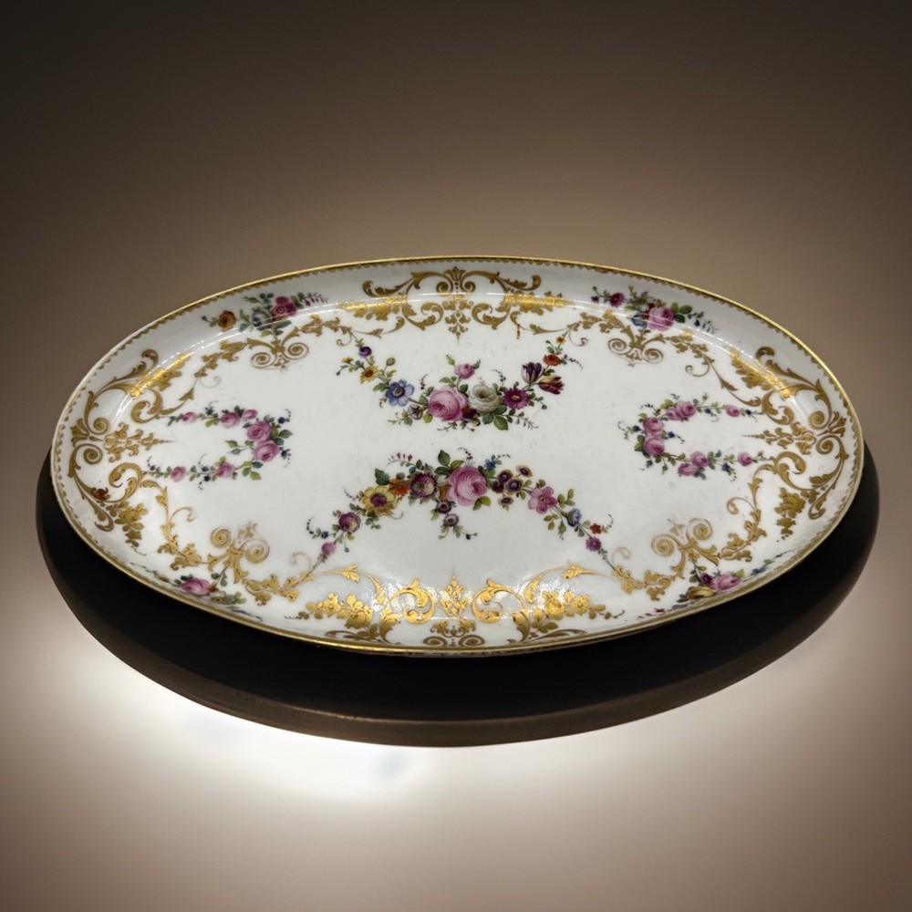 Antique 19th Century French Hand Painted Dresser Tray Gold Trim
