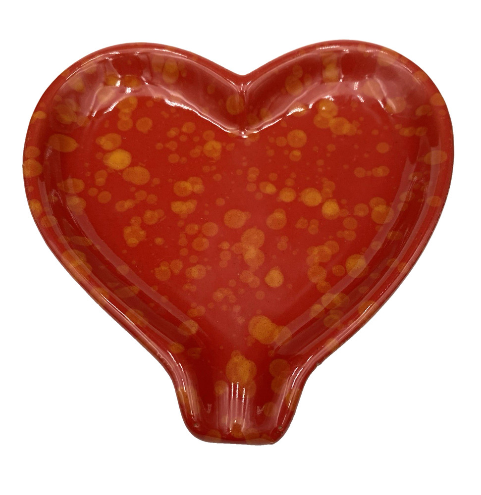 Ceramic Heart Trinket Dish/Spoon Rest/Makeup Dish, Red with Yellow/Gold Mottling